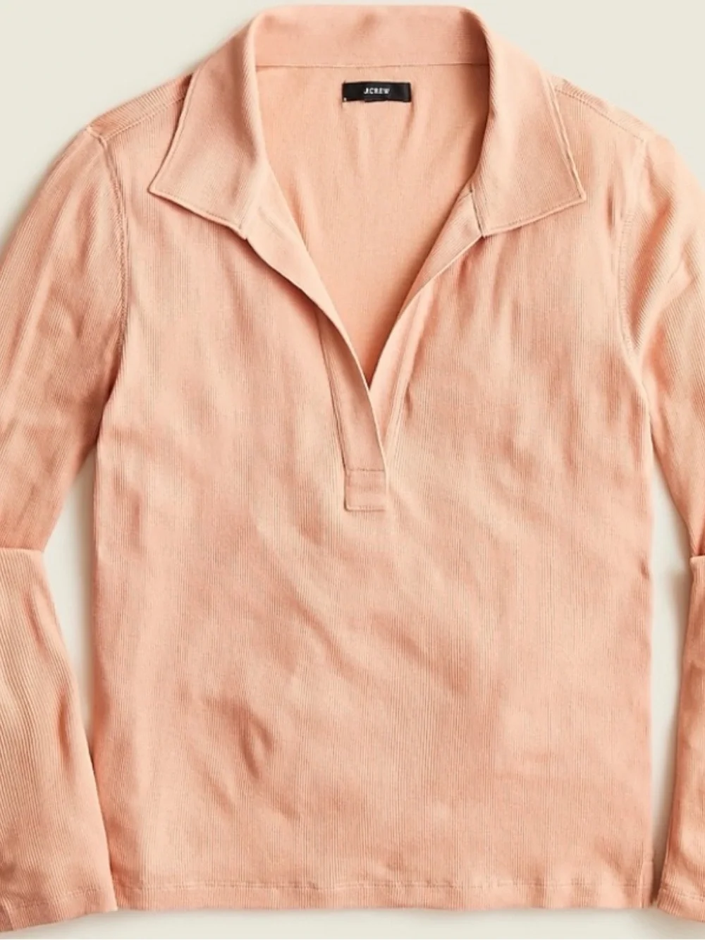 J. Crew Peachy Neutral Long-Sleeve Open-Collar Ribbed Polo T Shirt #446